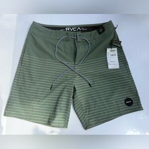 RVCA Men's Olive Striped Board Shorts